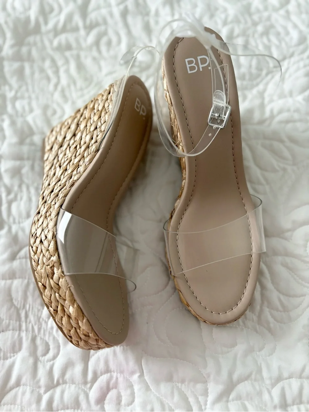 BP Ginny Espadrille Clear-Strap Ankle Strap Wedge Sandal